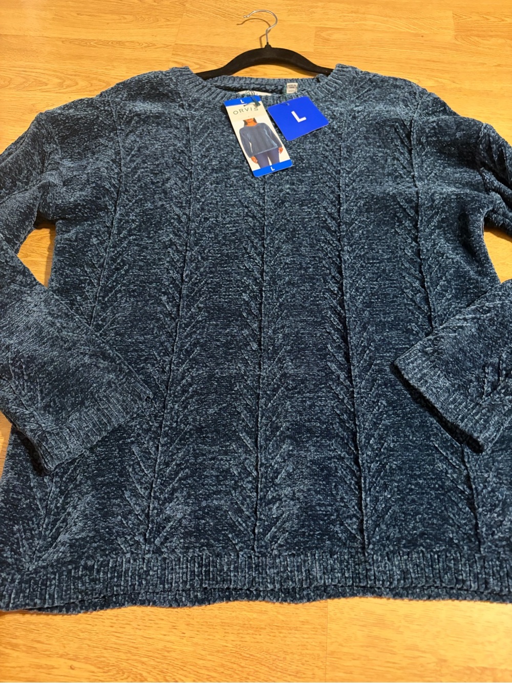 NWT Orvis Peacock Blue Chenille Cable Crewneck Sweater- L